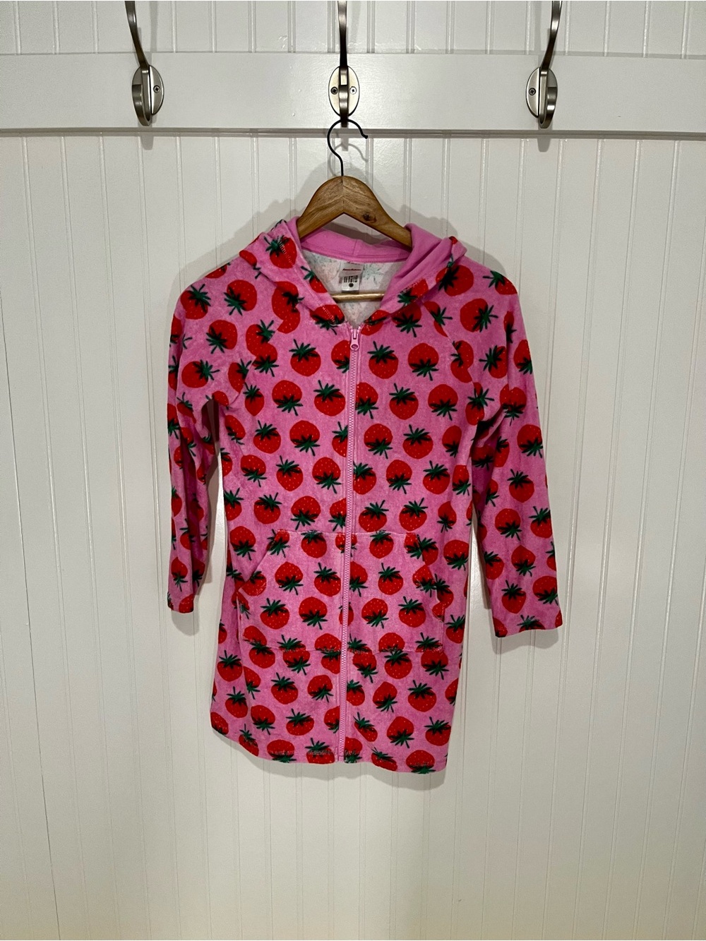 Hanna Andersson Pink Hooded Swim Cover-Up with Red Strawberry Print